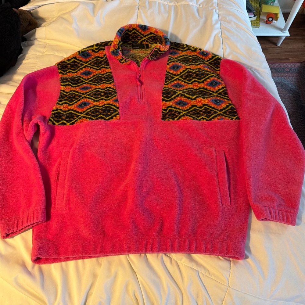 Asos design southwestern pattern pink quarter zip fleece jacket